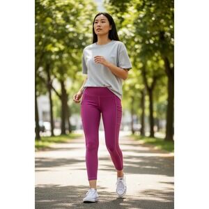 Fabletics Magenta Purple High Waisted Mesh Pocket 7/8 Leggings Womens Medium